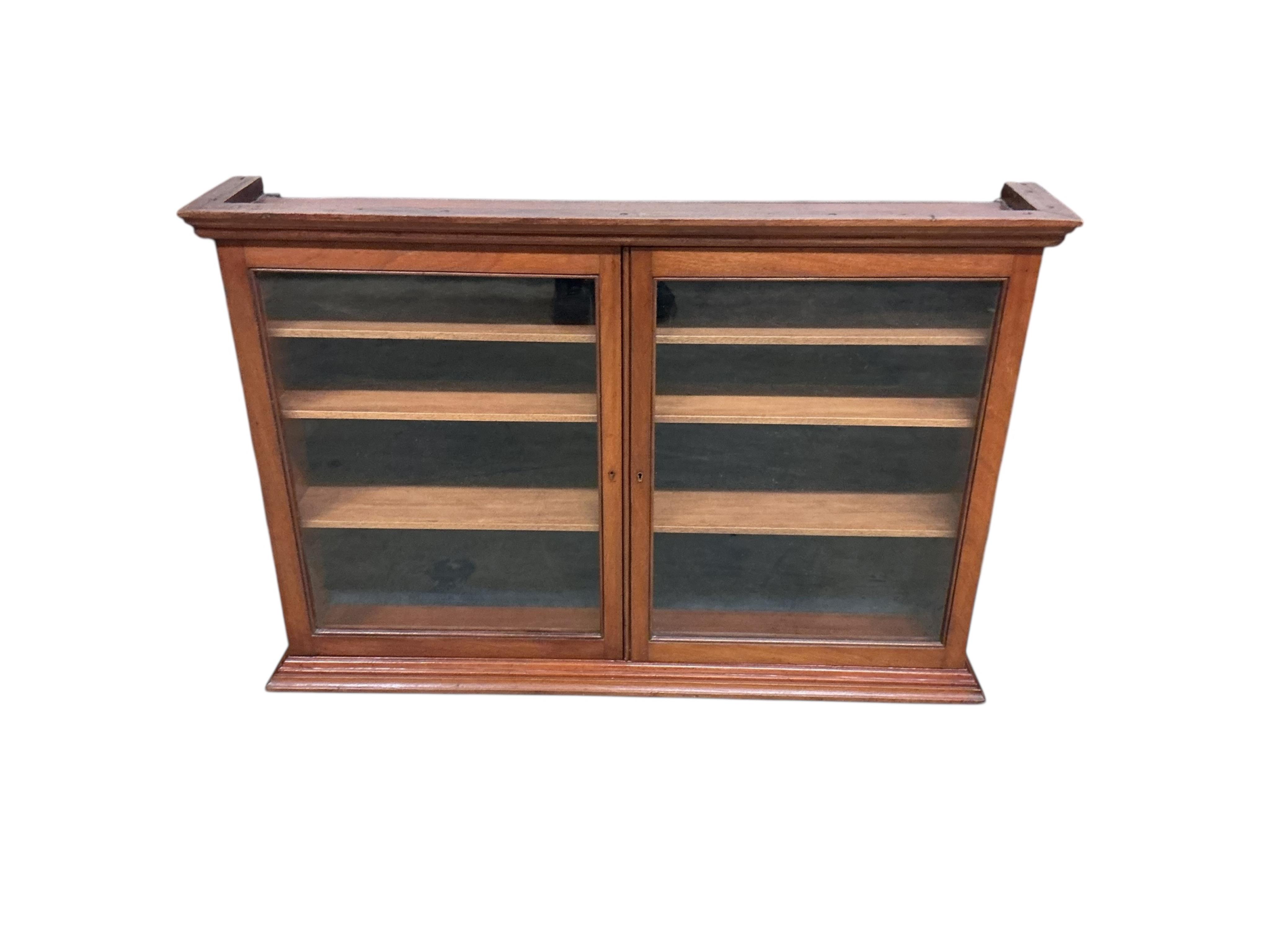 An early 20th century mahogany wall hanging display cabinet, width 96cm, depth 17cm, height 65cm
